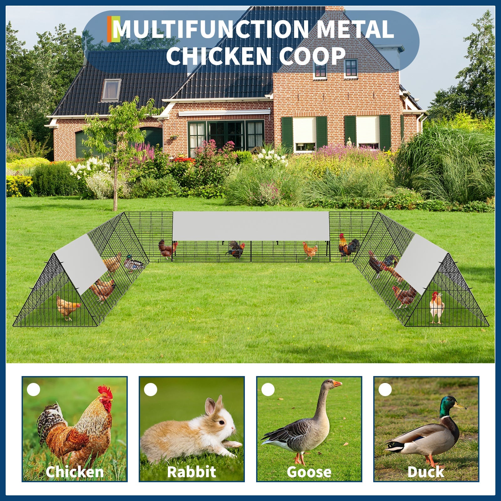 Garvee Metal Chicken Tunnel Run with Corner Frames - Large 236" x 157" Modular Outdoor Poultry Enclosure with 3 Weather-Resistant Covers & Ground Staples for Hens, Ducks & Rabbits (Black)