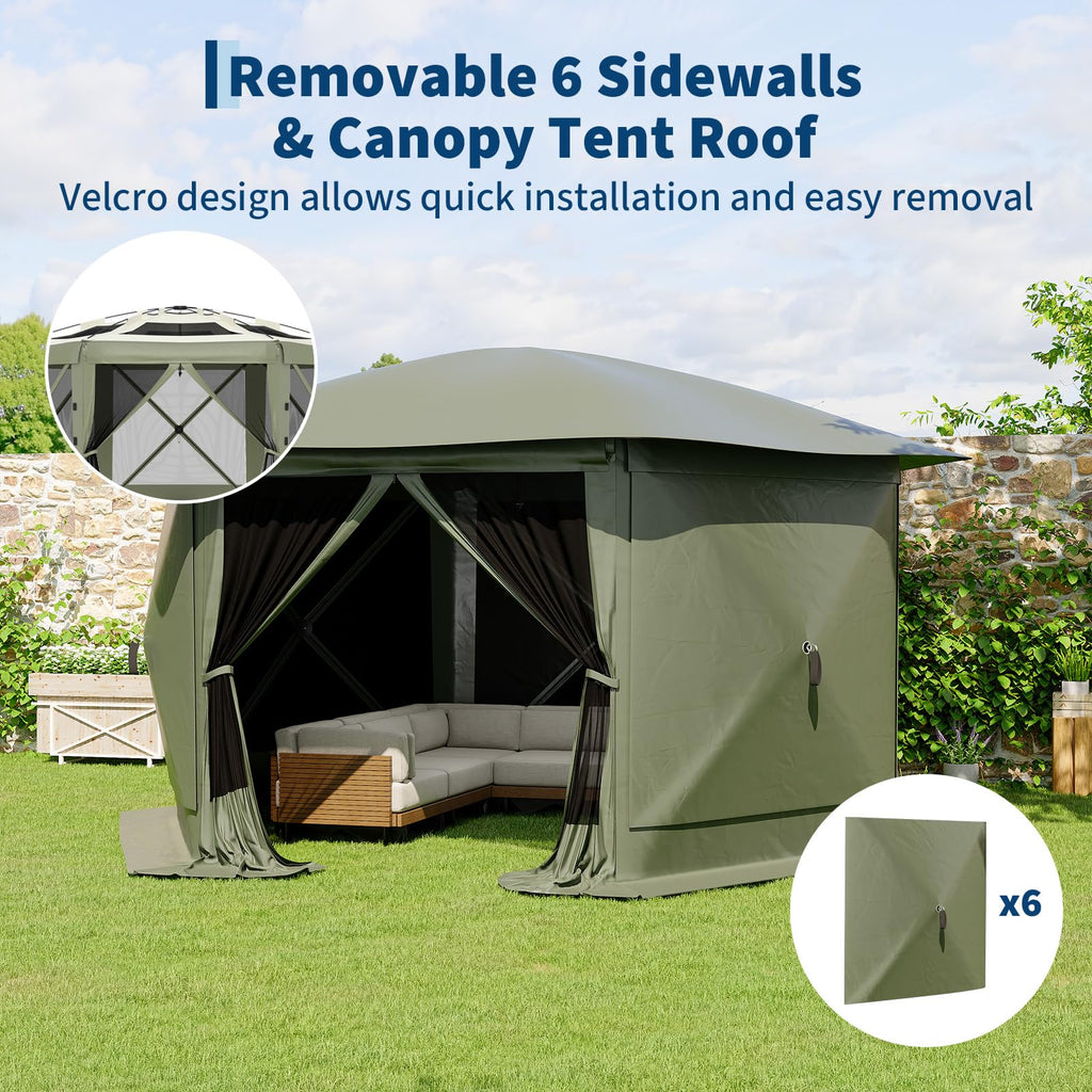 Garvee 13' x 13' Green Screen Tent, 6-Sided Quick-Set Outdoor Canopy Shelter with Removable Top, Bite-Proof Mesh, PU-Coated Oxford Fabric for Camping Patio