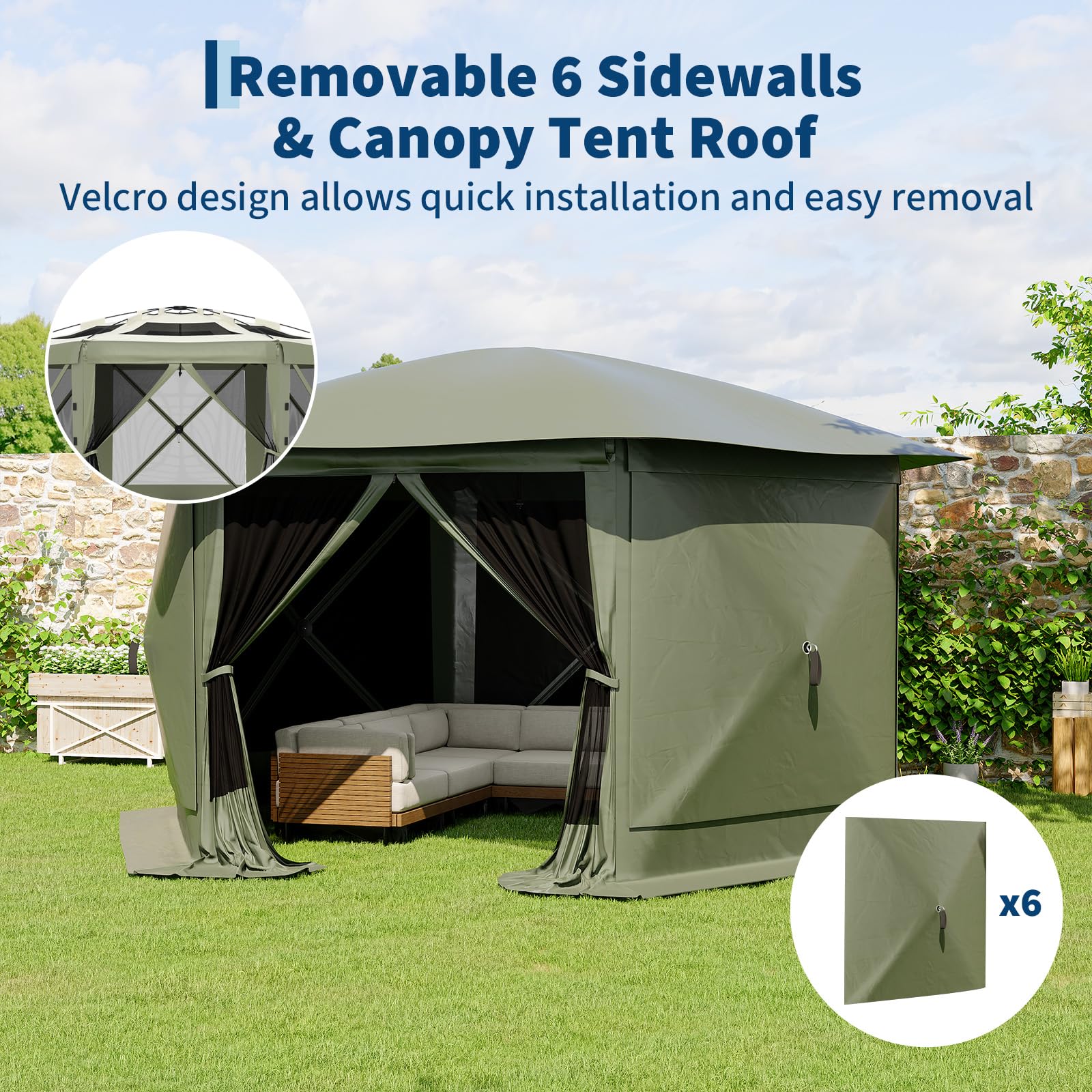 Garvee 13' x 13' Green Screen Tent, 6-Sided Quick-Set Outdoor Canopy Shelter with Removable Top, Bite-Proof Mesh, PU-Coated Oxford Fabric for Camping Patio