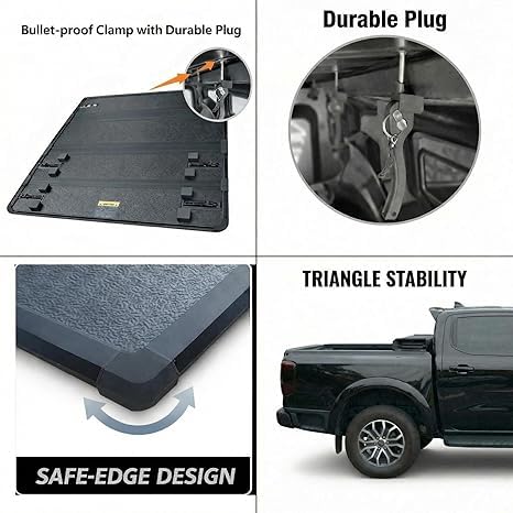 Garvee Hard Four-Fold Cargo Cover for 5.5-Foot Truck Beds - Weatherproof, Anti-Theft, Zinc-Aluminum Alloy, Aerodynamic, Tool-Free Install, Fits 2022-2023 Ford F150, Nissan, Toyota - Outdoor Protection