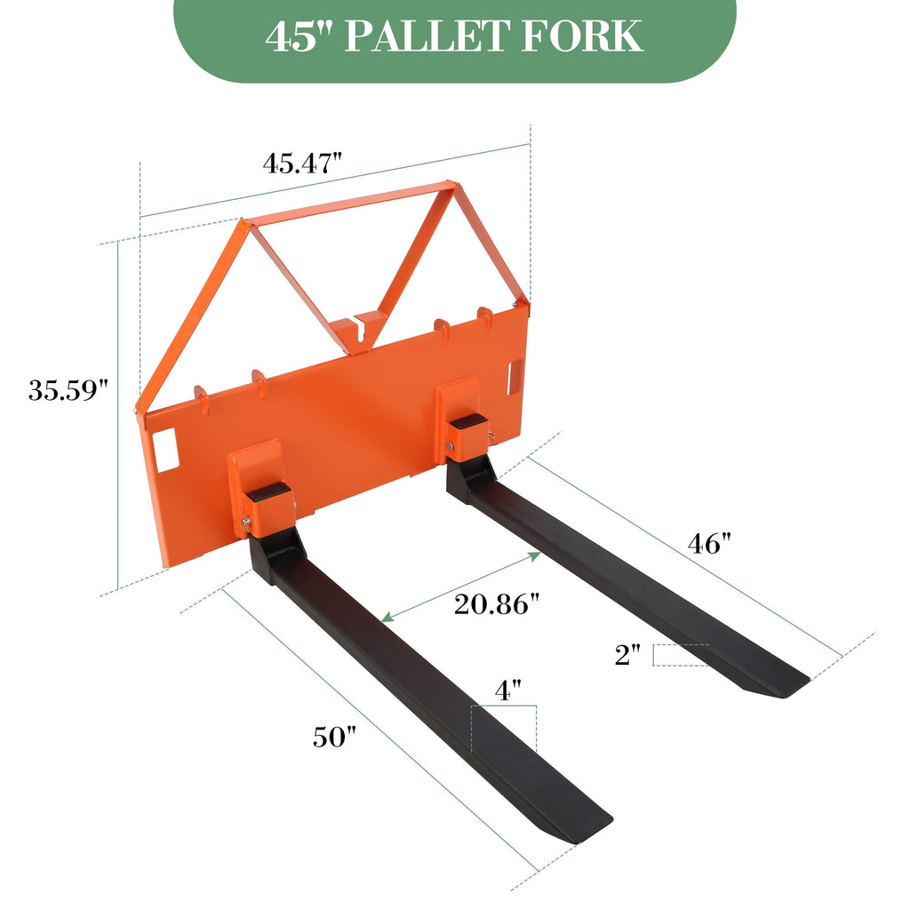 Garvee 46" Heavy-Duty Pallet Forks for Tractor & Skid Steer – 3200 lbs Capacity – Quick Attach Loader Fork Attachment – Global Farm Material Handling Tool – Color: Orange | Packed in Two