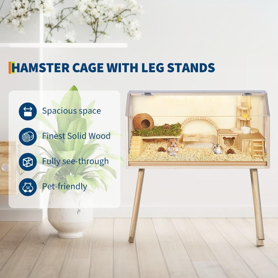 Garvee Hamster Cage with Legs, Large Syrian Hamster Habitats Enclosure with Chew Proof, Acrylic Window & Openable Top, Small Animal Cage for Guinea Pig, Chinchilla, Gerbil