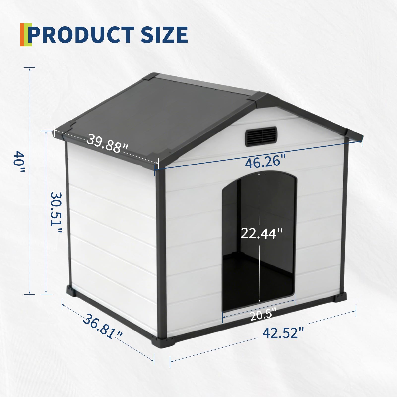 Garvee Large Dog House Indoor Outdoor Waterproof, 46" Durable Plastic Dog Kennel with Raised Floor, Removable Roof & Air Vent for Small to Large Dogs, Easy Assembly