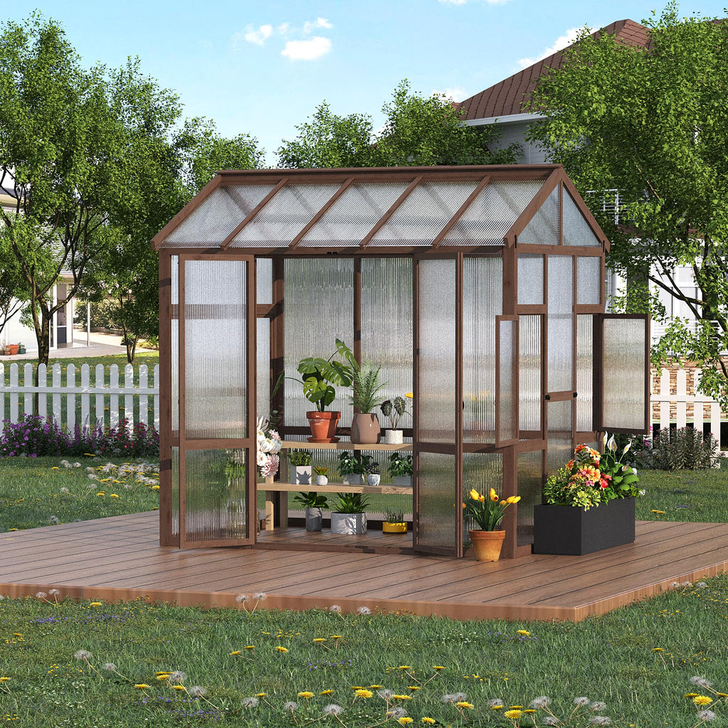 Garvee Heavy Duty Wooden Greenhouse 6x8 FT for Outdoor - Walk-in Kit with 6mm Polycarbonate Panels, Ventilated Window, Lockable Door - Ideal for Backyard, Patio, Lawn, Sturdy Wood