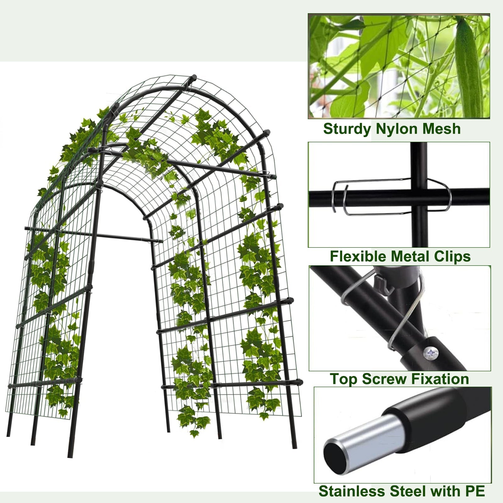 Garvee Cucumber Trellis for Raised Beds, 7 ft Metal Garden Arch Trellis, 39.37" Wide 17.86 lb Arbor with Stakes for Climbing Plants