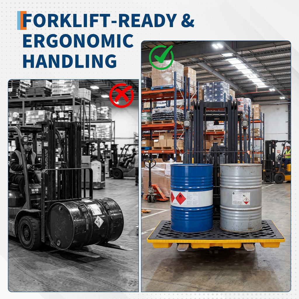 Garvee Heavy-Duty Secondary Spill Pallet for 2 Drums – 2000 lbs Capacity – Modular Forkliftable Plastic Containment Tray – Industrial Oil & Chemical Safety – Size: 48 x 24 x 4 Inches