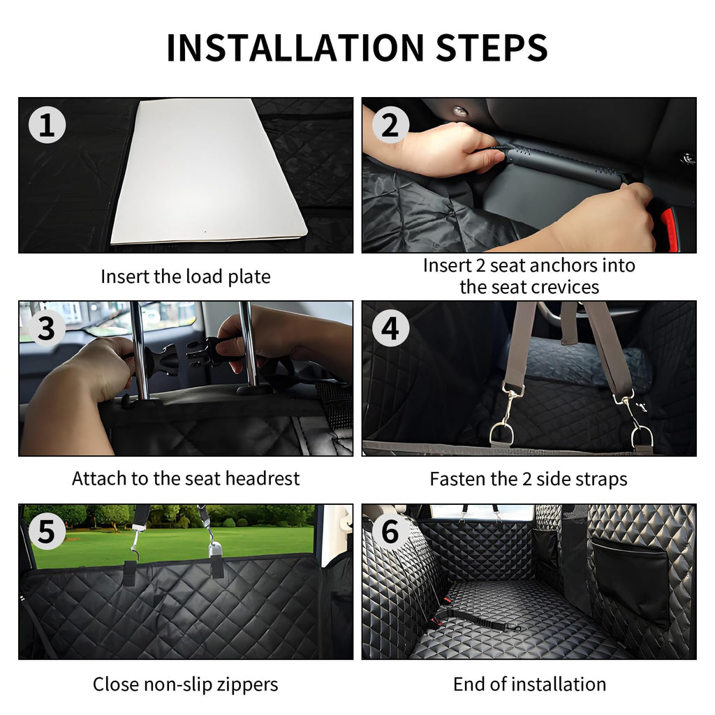 Garvee Back Seat Extender for Dogs, Hard Bottom Dog Seat Cover, Holds Up to 400 LB, Waterproof Backseat Cover Pet Hammock for Car, SUV, Truck, Easy to Use & Clean, Black