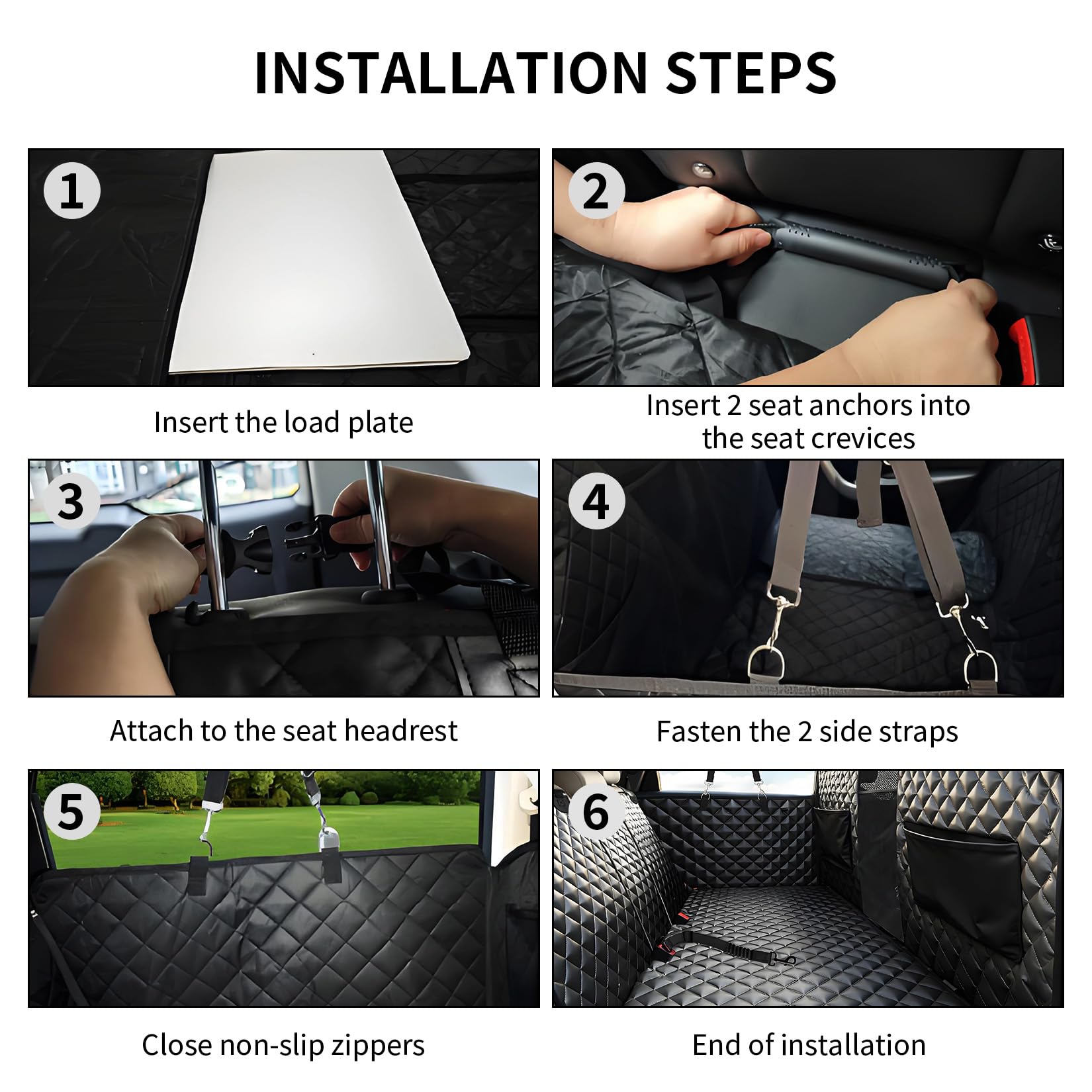 Garvee Back Seat Extender for Dogs, Hard Bottom Dog Seat Cover, Holds Up to 400 LB, Waterproof Backseat Cover Pet Hammock for Car, SUV, Truck, Easy to Use & Clean, Black