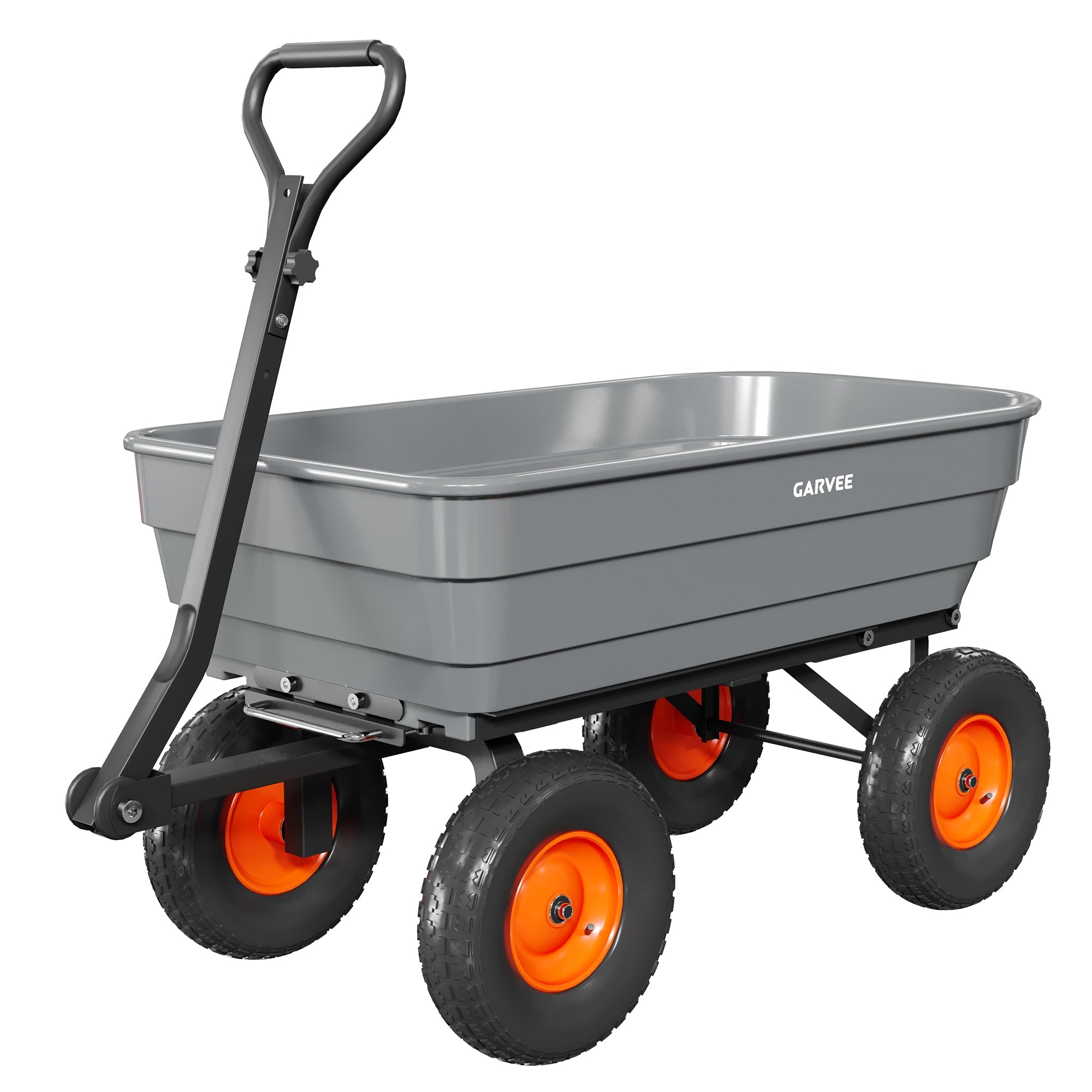 Garvee 1200 lb Heavy-Duty Poly Garden Dump Cart, Utility Wagon with Quick-Release Dump System, 13" Flat-Free All-Terrain Wheels, 270° Towable Handle, Reinforced Steel Frame for Yard, Soil, Rocks & Landscaping, Gray/Orange