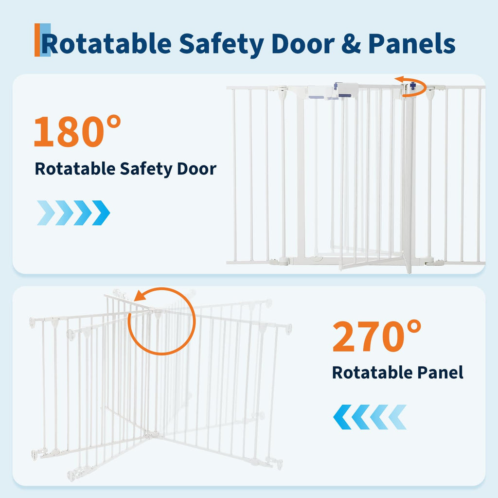 Garvee Adjustable Metal Pet Safety Gate 8-Panels, 29" High Collapsible Playpen with Lockable Door, Portable Indoor/Outdoor Barrier for Stairs, Doorways, RV, Camping, Yard, Garden, White