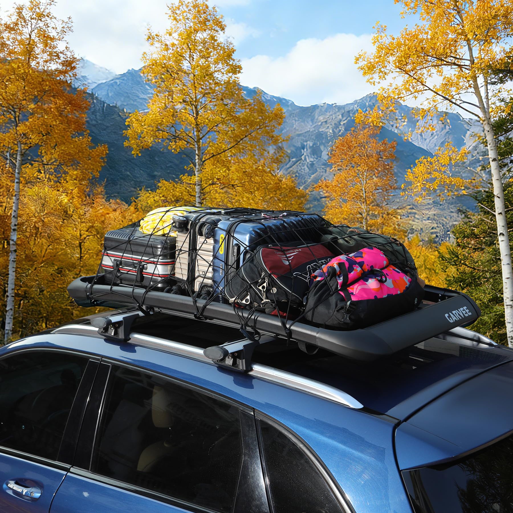 Garvee 63"X40"  Universal Roof Rack Carrier Basket, Anti-Rust Aluminum Lightweight Roof Cargo Basket, Vehicle Cargo Carrier 200LBS Capacity Rooftop with Wind Fairing, Car Top Holder, for SUV Truck Cars