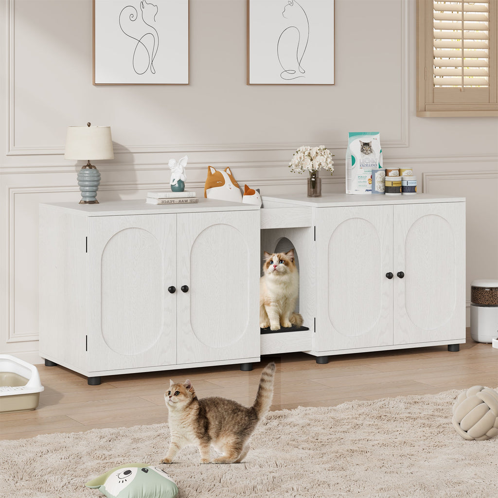 Garvee Cat Litter Box Enclosure, 55.1" Double Litter Box Furniture Large Cat Box Enclosure Kitty Litter Box for 2 Cats Hidden Cat Litter Cabinet Double Cage with Cat Litter Pad, White | Oval