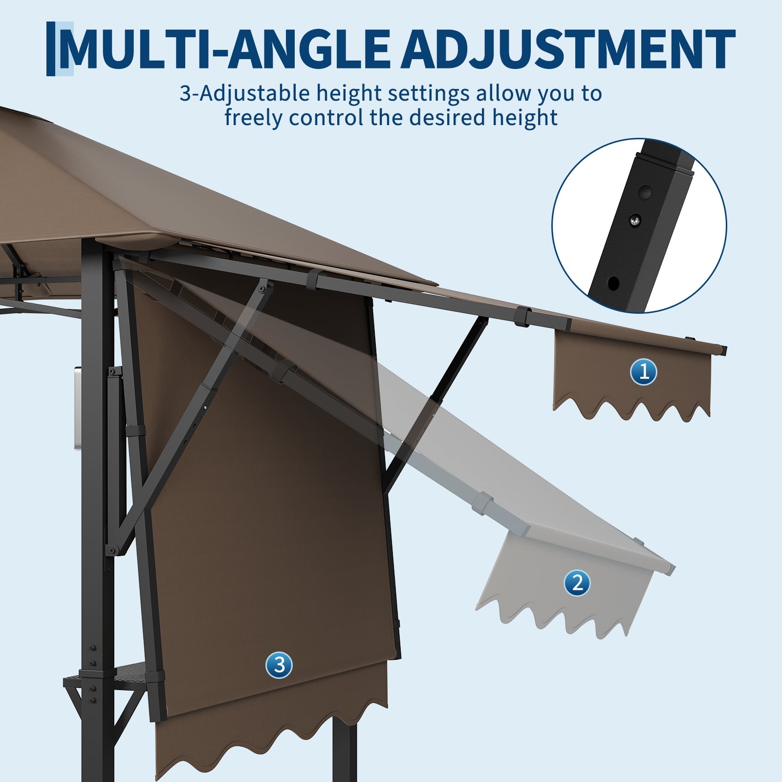 Garvee 8' × 5' Grill Gazebo with Dual Adjustable Awnings, 2-Tier Ventilated Canopy, Steel Frame, 2 Shelves & 7 Hooks, Brown