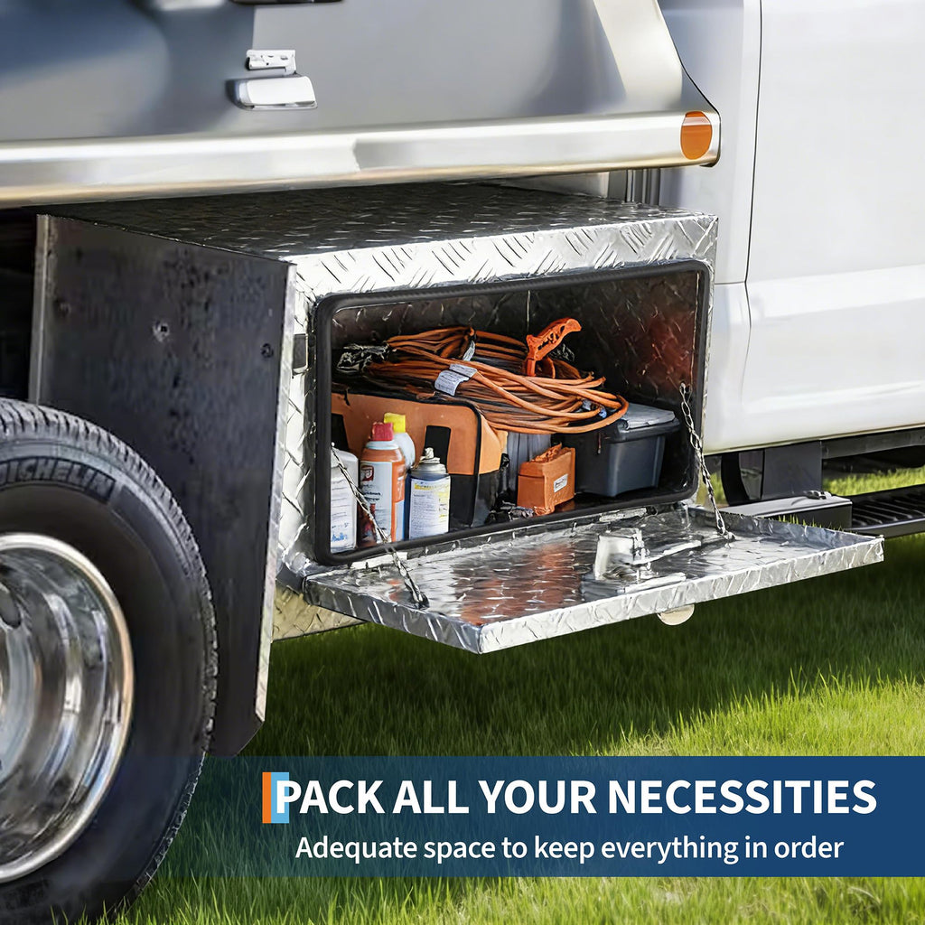 Garvee 24"x14"x16" Underbody Truck Tool Box - Heavy-Duty Aluminum Diamond Plate, Lockable Waterproof Design with T-Handle Latch and Keys for Pickup, Van, and Trailer, Silver