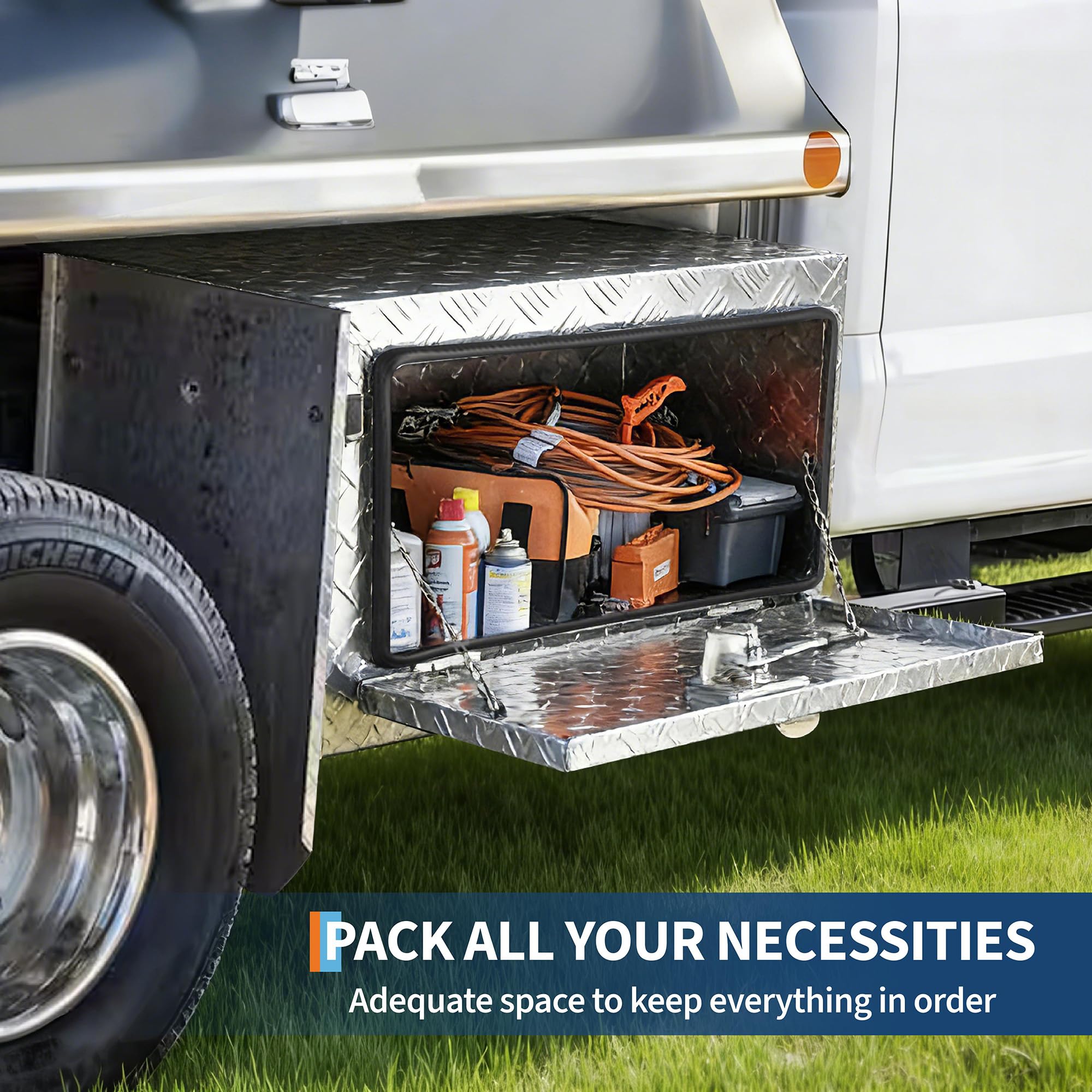 Garvee 24"x14"x16" Underbody Truck Tool Box - Heavy-Duty Aluminum Diamond Plate, Lockable Waterproof Design with T-Handle Latch and Keys for Pickup, Van, and Trailer, Silver