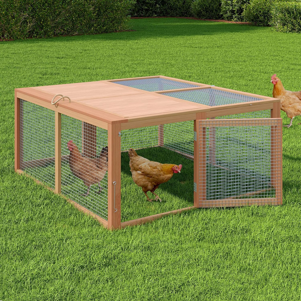Garvee Portable Folding Wooden Chicken Coop & Rabbit Hutch – No-Assembly Needed, Spacious Small Animal Cage with Top & Side Doors – Secure, Sturdy Playpen for Chickens, Rabbits, Poultry – Dark Oak+Oak (Sturdy Wood Color)