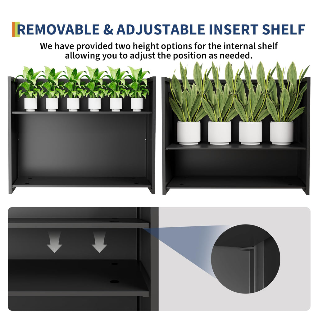 Garvee 30" L × 12" W × 24" H Tall Metal Planter Box, Galvanized Steel Rectangular Flower Planter with Drainage Holes and Removable Shelf for Patio, Porch and Indoor Use, Black