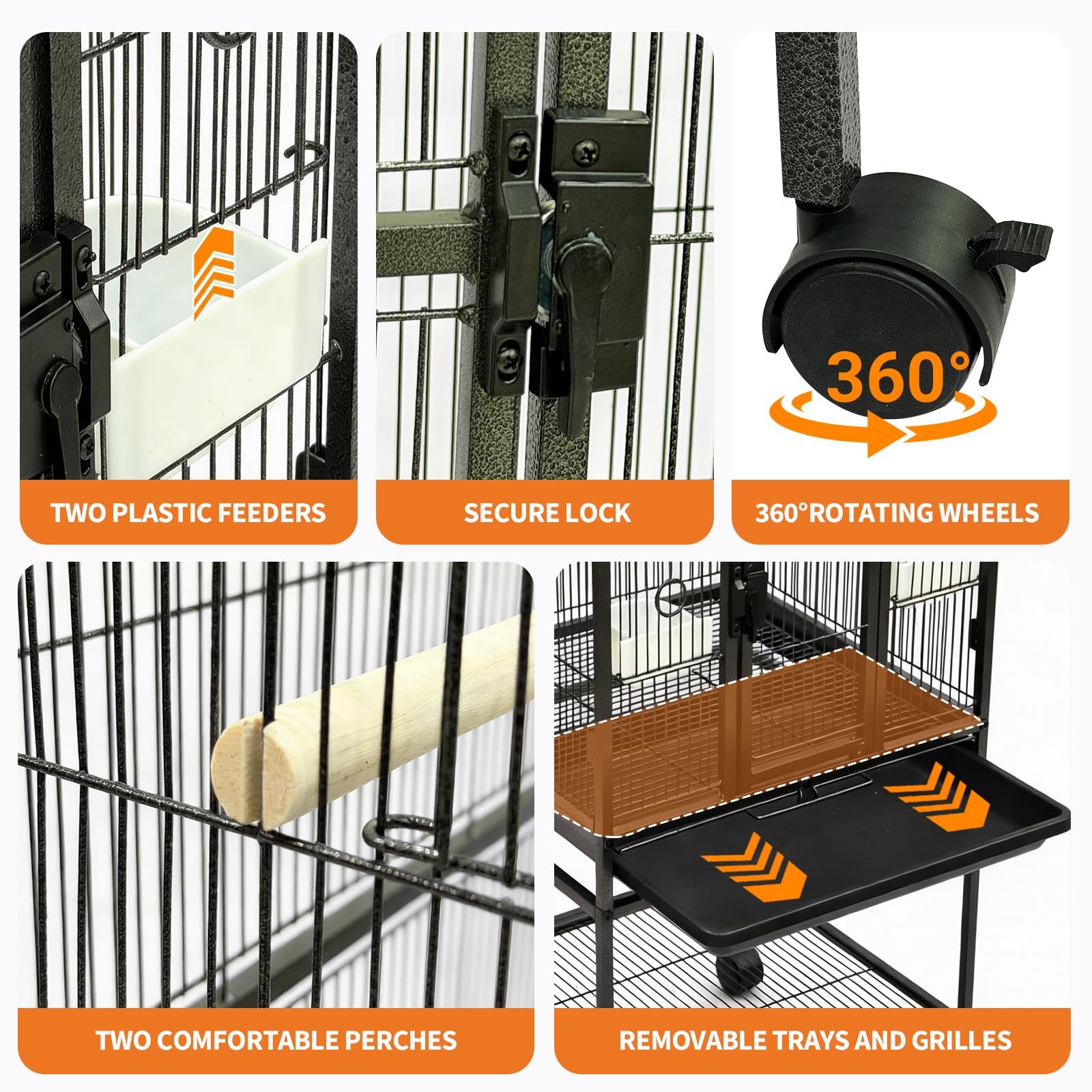 Garvee Large Bird Cage, 40.5"H Big Bird Cage with Stand for Parakeets Parrots Conures Lovebird Cockatiel Black