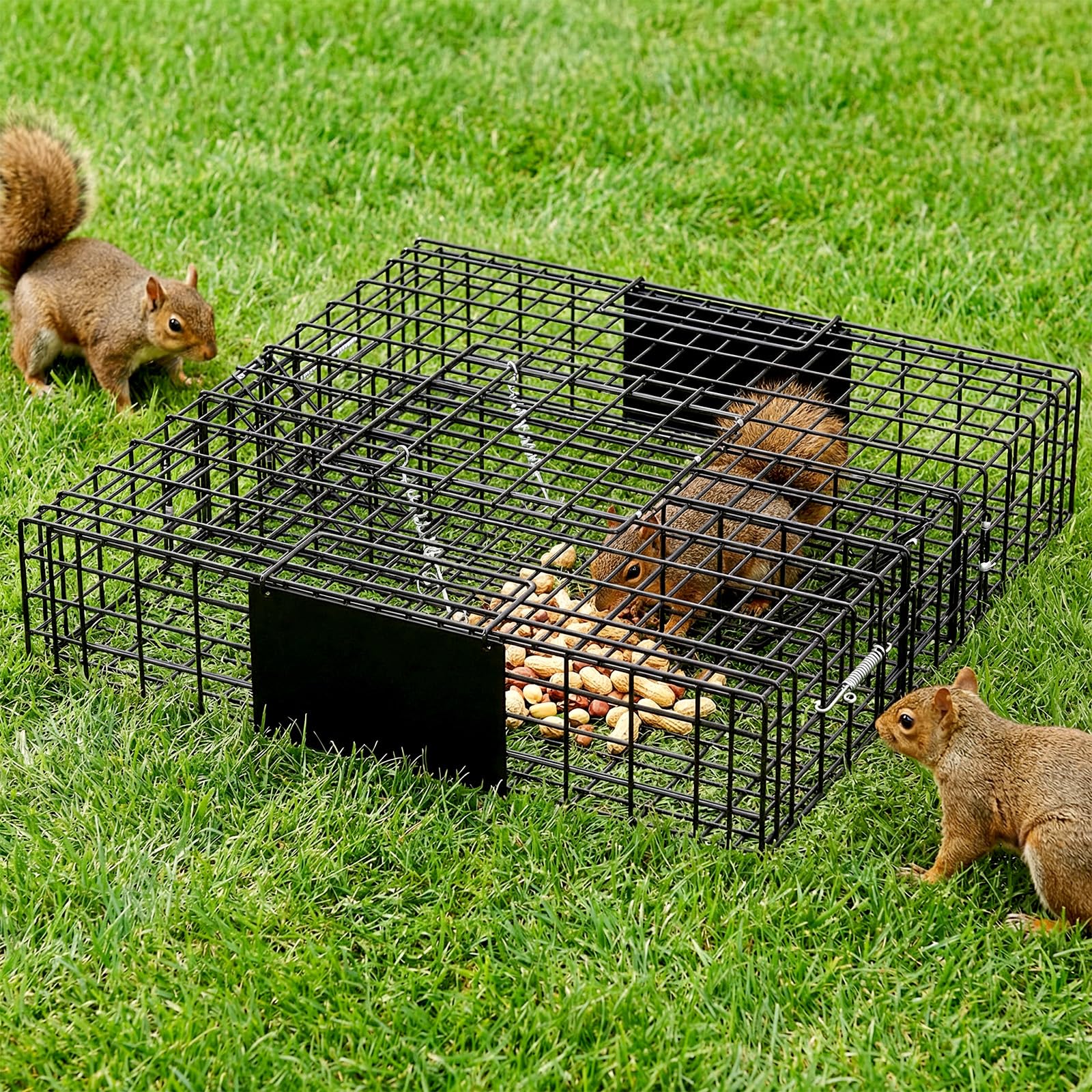 Garvee Humane 2-Door Live Animal Trap Cage – Sturdy Steel, Easy Catch & Release – For Squirrels, Chipmunks, Rabbits & Small Pests – Indoor/Outdoor Use – Carry Handle – Square: 24x24x5 in / 61x61x13 cm