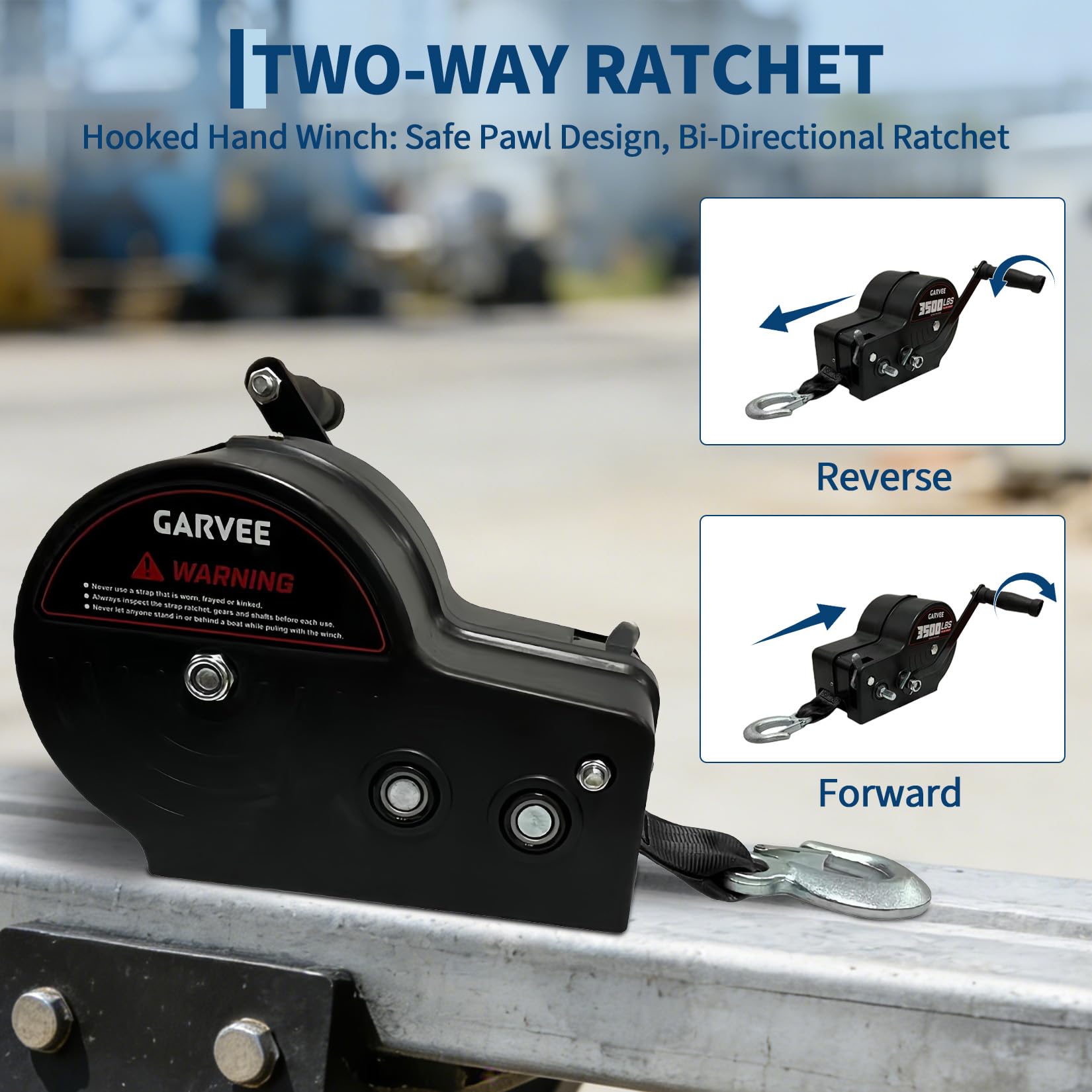 Garvee 3500 lbs Heavy-Duty Boat Trailer Winch - Hand Crank Winch with 33ft Strap, 4:1/8:1 Gear Ratio for Towing and Pulling Boats, Trailers, Trucks, RVs, ATVs, Jet Skis, and Off-Road Recovery, Black