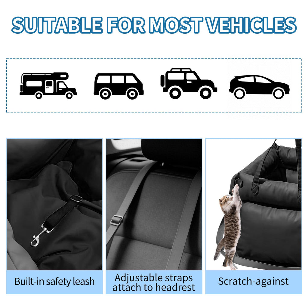 Garvee Dog Booster Car Seat, Waterproof PU Leather Upholstered Cat Bed for Car with Storage Pockets, Portable Pet Seat, Bite-Resistant, Perfect for Travel and Home, Black