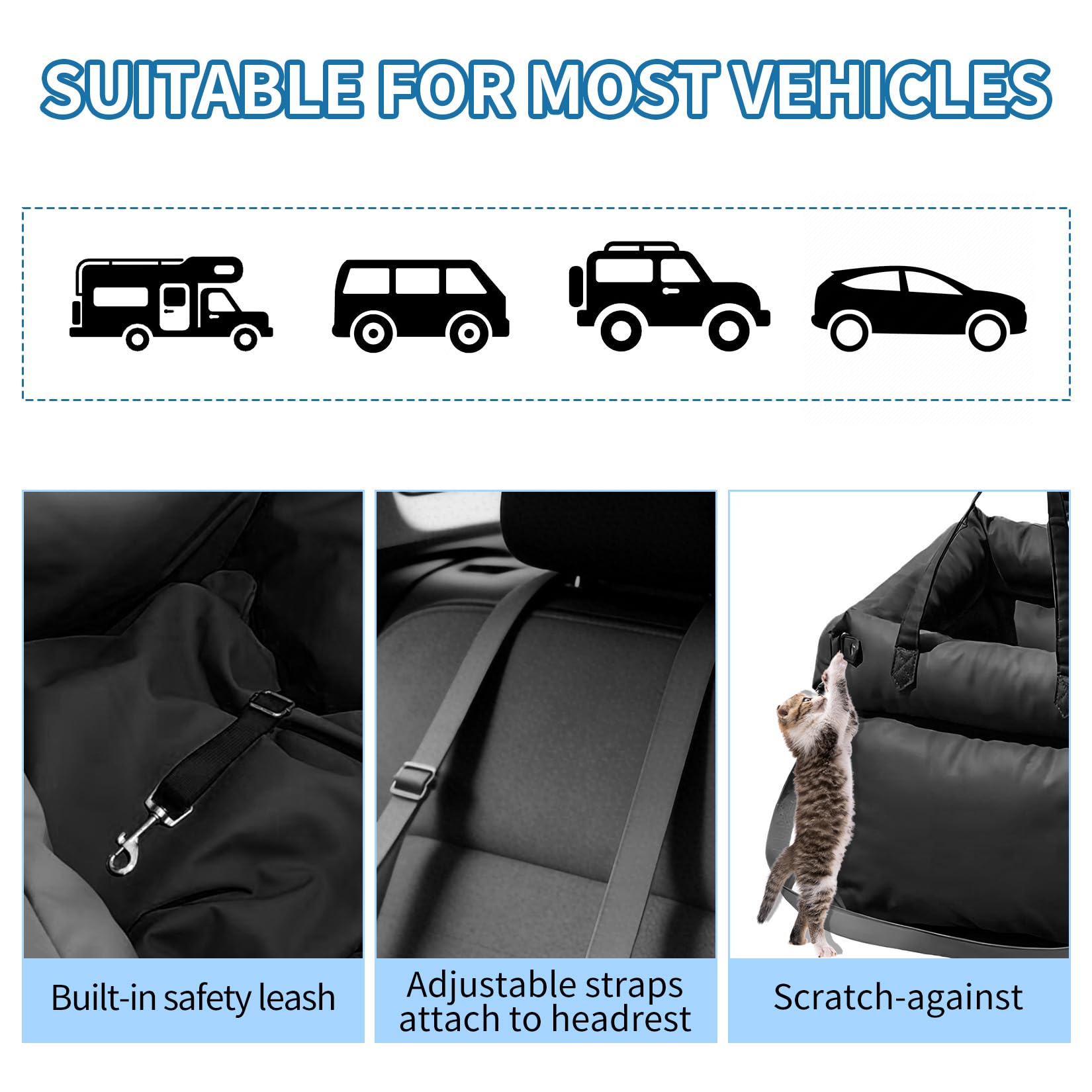 Garvee Dog Booster Car Seat, Waterproof PU Leather Upholstered Cat Bed for Car with Storage Pockets, Portable Pet Seat, Bite-Resistant, Perfect for Travel and Home, Black