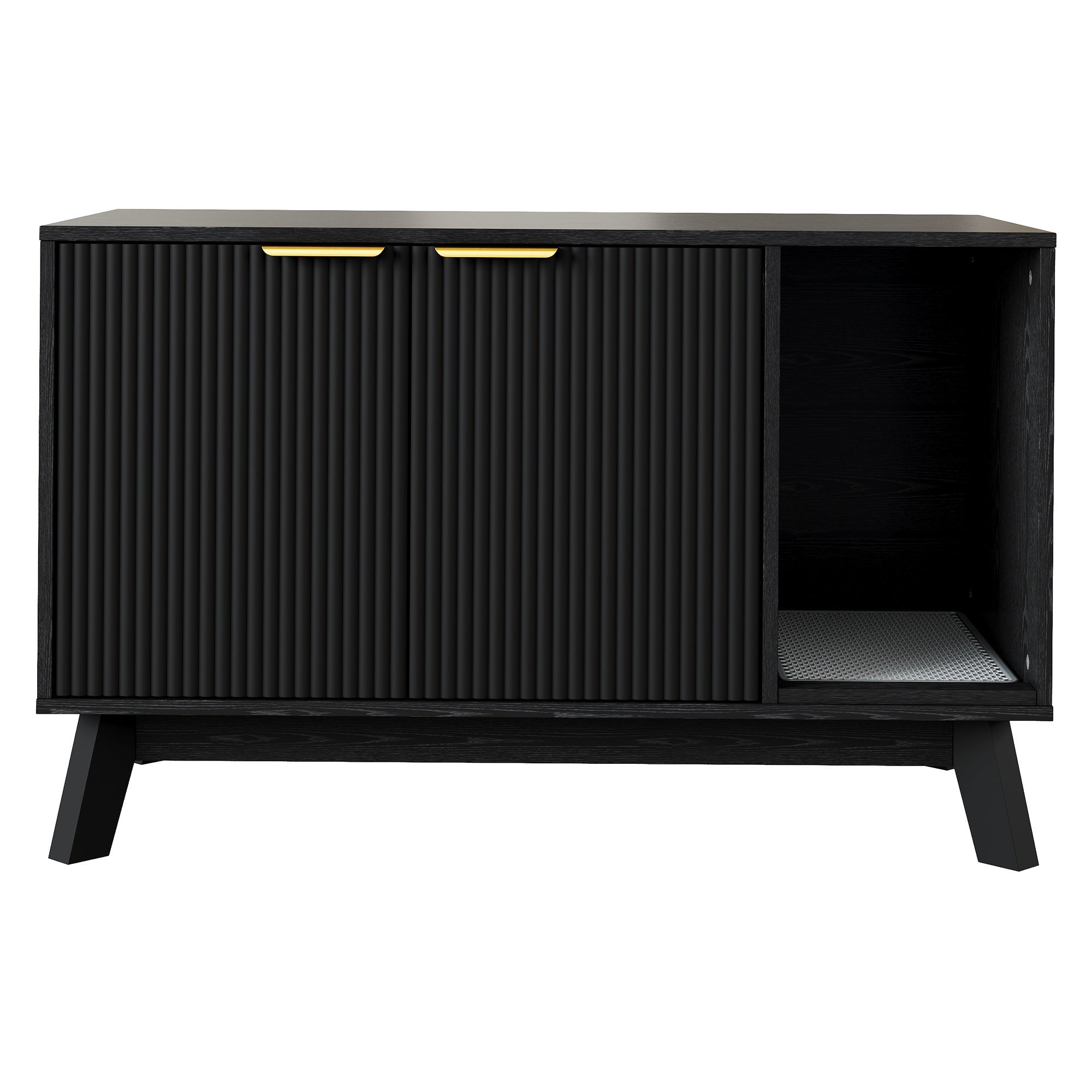Garvee Cat Litter Box Enclosure Hidden Litter Box Furniture with Scratch Pad Cat House Wooden Cat Washroom Cabinet 2-in-1 for Living Room, Hallway, Black