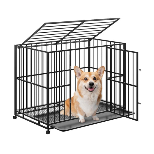 Garvee 36 Inch Dog Crate for Small Sized Dogs, Heavy Duty Stainless Steel Dog Kennel Indoor Escape Proof with Wheels and Removable Tray, Stackable Dog Cage for High Anxiety Dogs