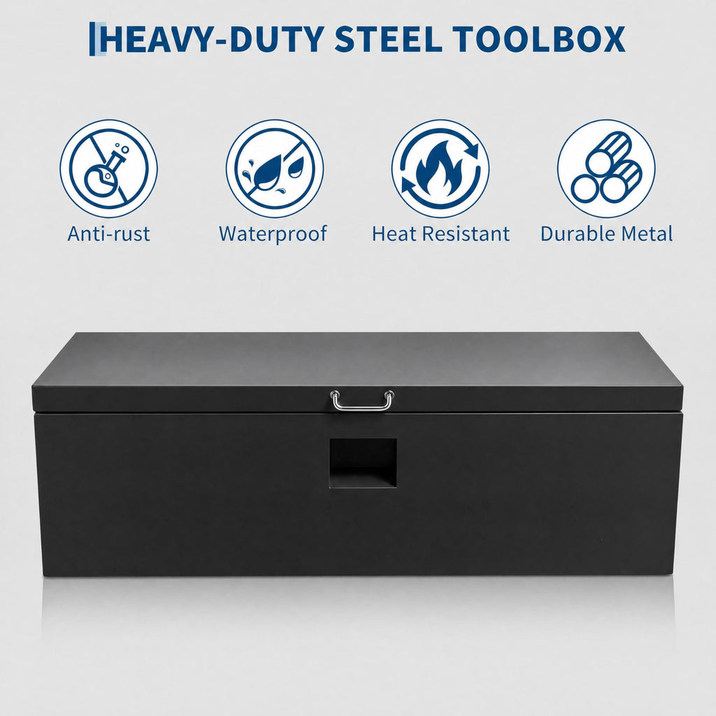 Garvee 30"X16"X14" Heavy Duty Steel Lockable Truck Bed Tool Box – Weatherproof Dual Lid Storage Chest with T-Handle, Gas Struts, Side Handles, Black – Ideal for Pickup, RV, Trailer, Black