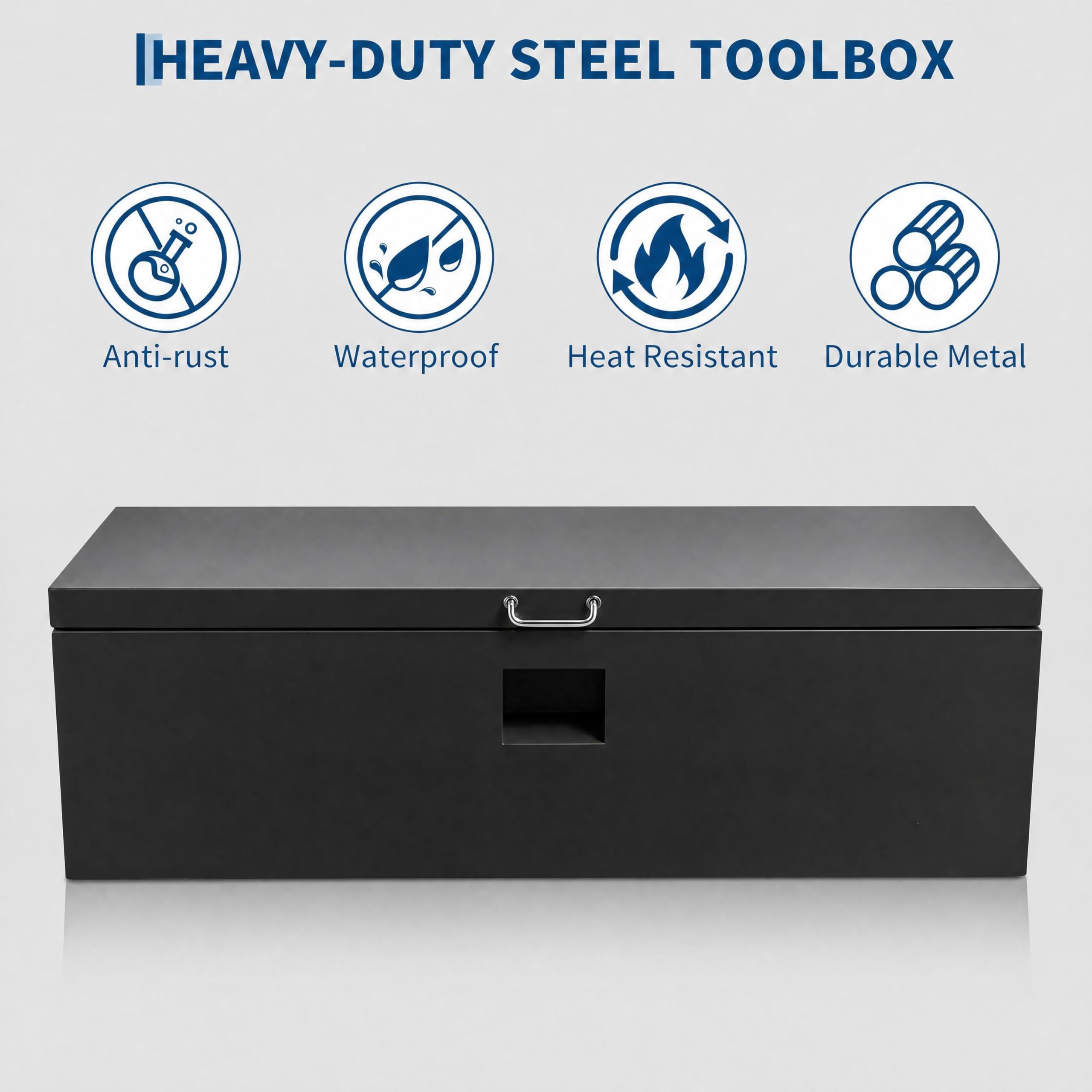 Garvee 30"X16"X14" Heavy Duty Steel Lockable Truck Bed Tool Box – Weatherproof Dual Lid Storage Chest with T-Handle, Gas Struts, Side Handles, Black – Ideal for Pickup, RV, Trailer, Black