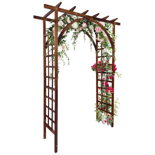 Garvee 85-Inch Wooden Garden Arbor Trellis, Fir Wood Pergola Arch for Climbing Plants, Wedding, Patio, Lawn & Backyard, Dark Brown, Arched & Flat Top