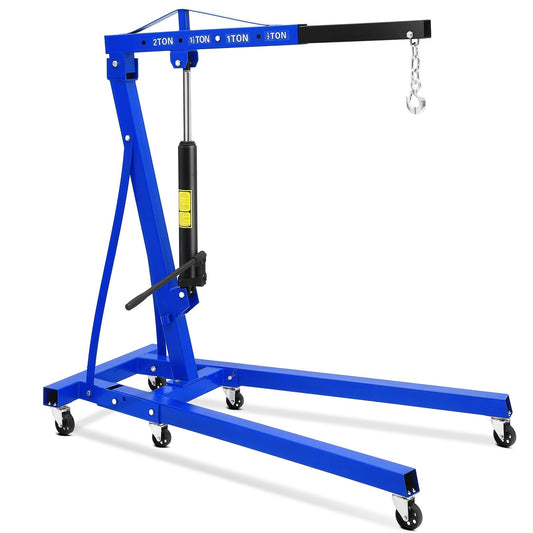 Garvee 2-Ton Engine Hoist - 4400 lbs Folding Hydraulic Cherry Picker, Heavy-Duty Shop Crane with 6 Caster Wheels and 4 Adjustable Boom Positions for Warehouse, Garage, and Workshop, Blue