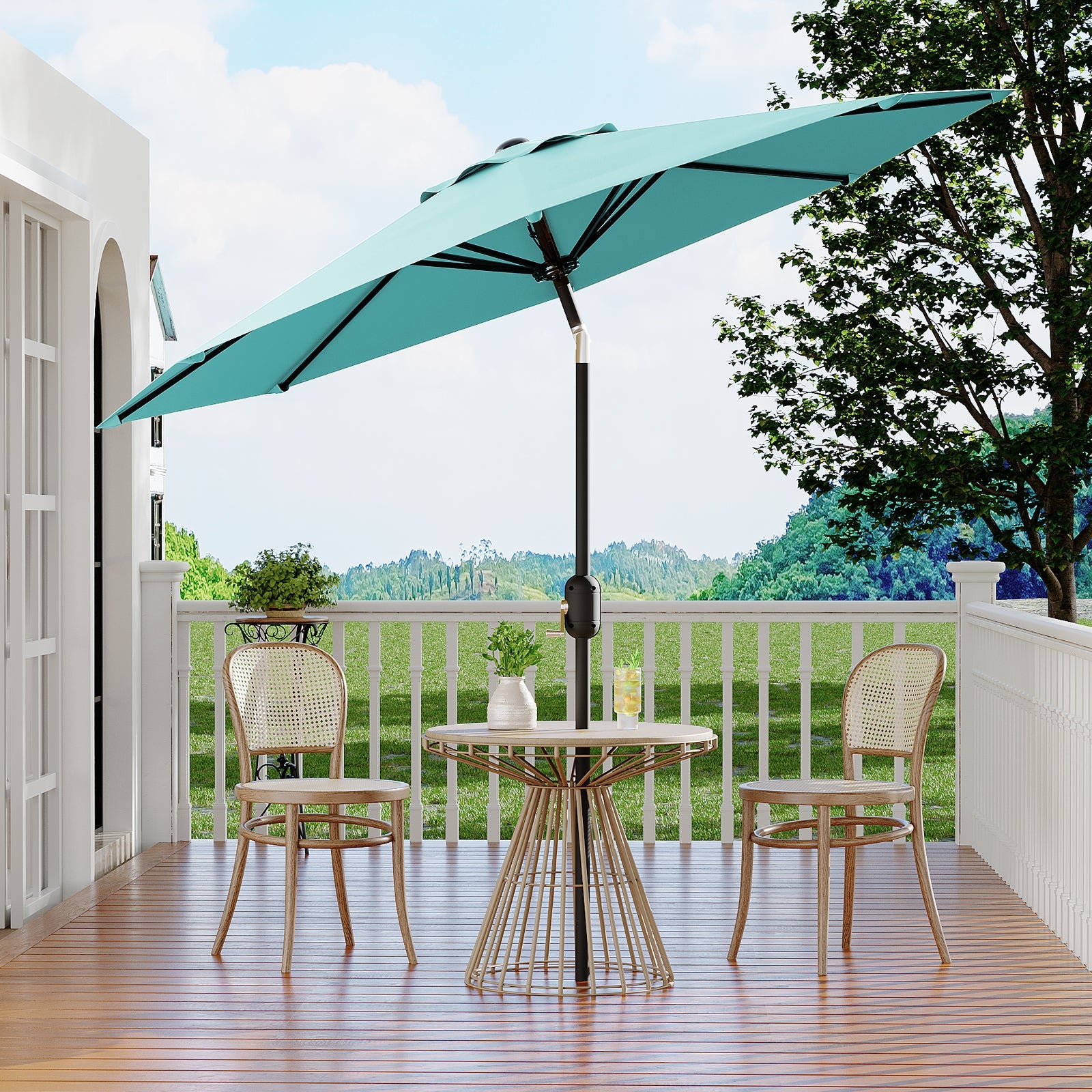 Garvee 9 ft Outdoor Patio Umbrella with 8 Sturdy Ribs, Crank Lift, Push-Button Tilt & UV-Resistant Waterproof Canopy for Pool, Deck, Yard & Garden, Lake Blue