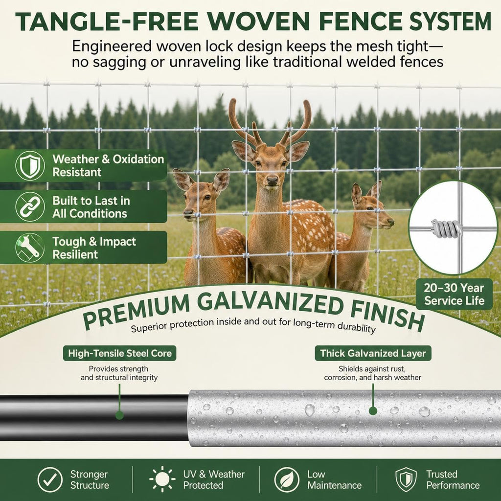 Garvee 6' × 164' Farm Fence Roll, 12 Gauge Galvanized Woven Wire for Cattle, Goats and Pasture