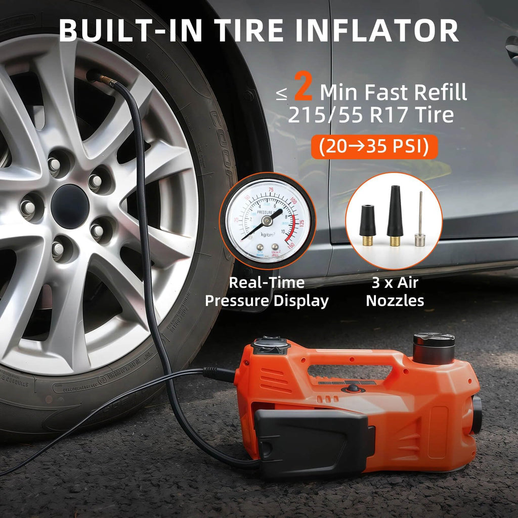 Garvee 5 Ton 12V Electric Hydraulic Car Jack Kit – Tire Inflator Pump & Impact Wrench – Portable Floor Jack Lift – Lifting Range 155-450mm – For Sedan, SUV, MPV, Truck Tire Change, Repair – Electric Jack + Electric Wrench