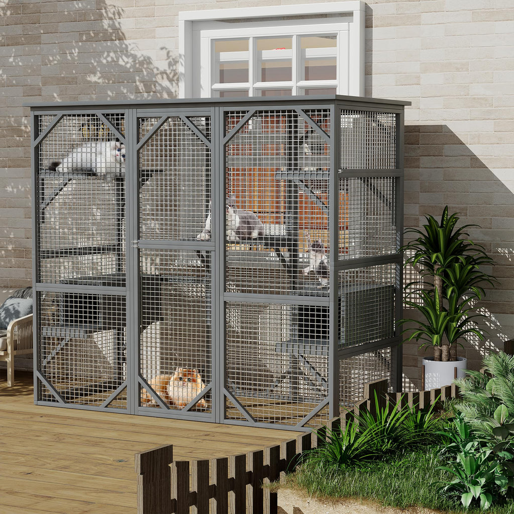 Garvee Catio Outdoor Window Cat Enclosure, Walk-in Cat Cage, Catio Outdoor Enclosure Extra Large, Gray