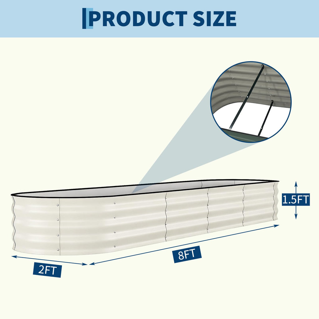 Garvee 2 Pack 8' X 2' X 1.5' Rust-Resistant Galvanized Steel Raised Garden Beds – Outdoor Planter Boxes, Ergonomic, Easy Assembly, Open-Bottom, Durable, for Vegetables, Flowers & Herbs – Beige,  Upgraded with Anti-Cut Strips