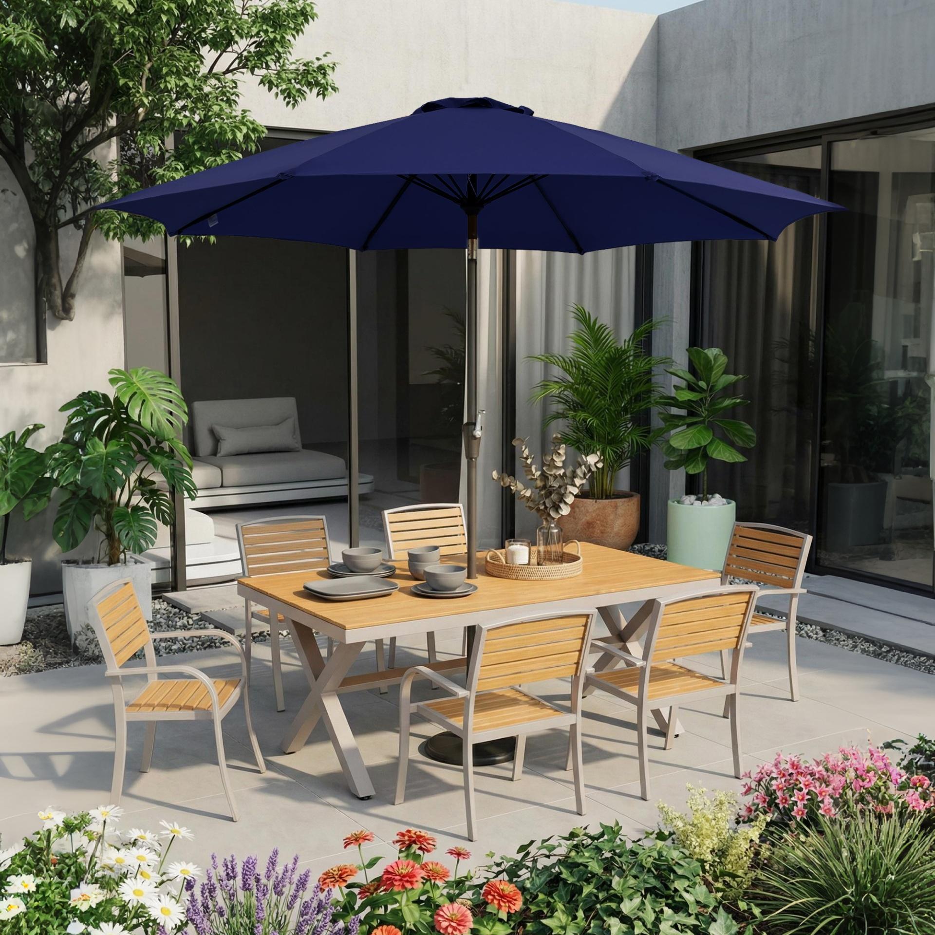 Garvee 10FT Outdoor Patio Umbrella, Outdoor Table Umbrella with Push Button Tilt and Crank, Market Umbrella with 8 Sturdy Ribs, UV Protection Waterproof for Garden Backyard Deck Pool, Navy Blue