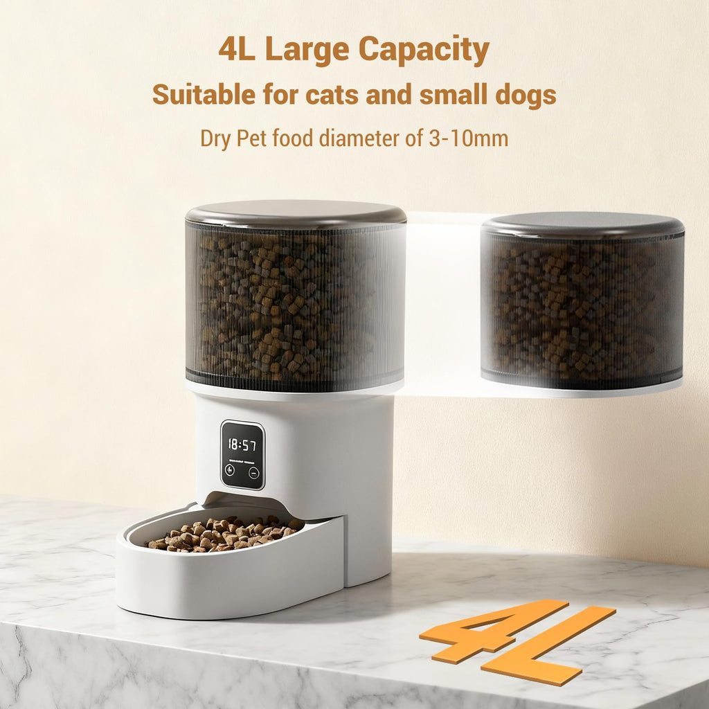 Garvee Automatic Dog & Cat Feeder 4L, Programmable Up to 6 Timed Meals, Portion Control, Dual Power, Stainless Steel Bowl, Easy to Clean, Dampness-Proof, Smart Food Dispenser, Black