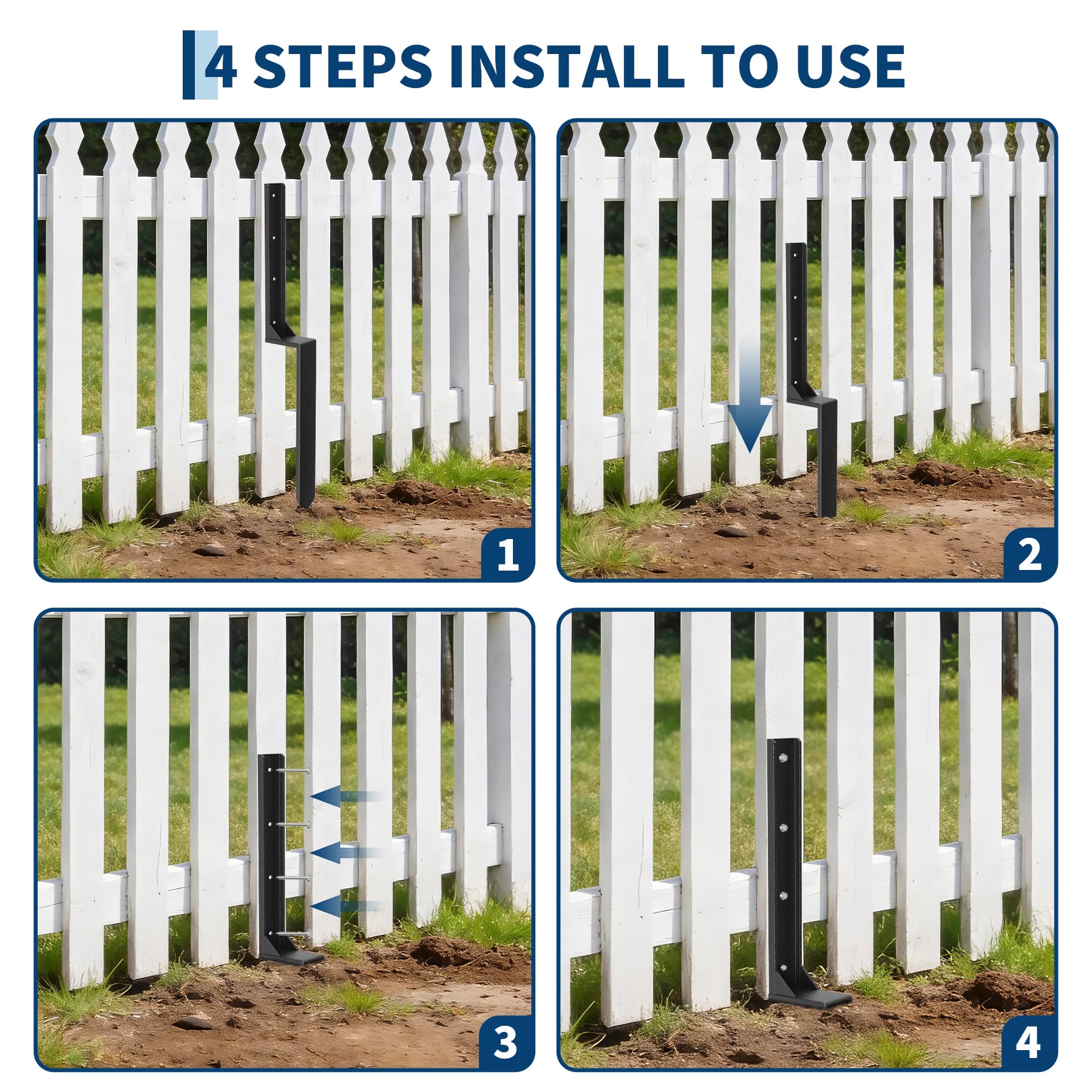 Garvee Fence Post Repair Kit Heavy Duty Metal Stakes H-Shaped Steel Support Rust-Resistant No Dig Installation 2PCS Garden Fence Reinforcement