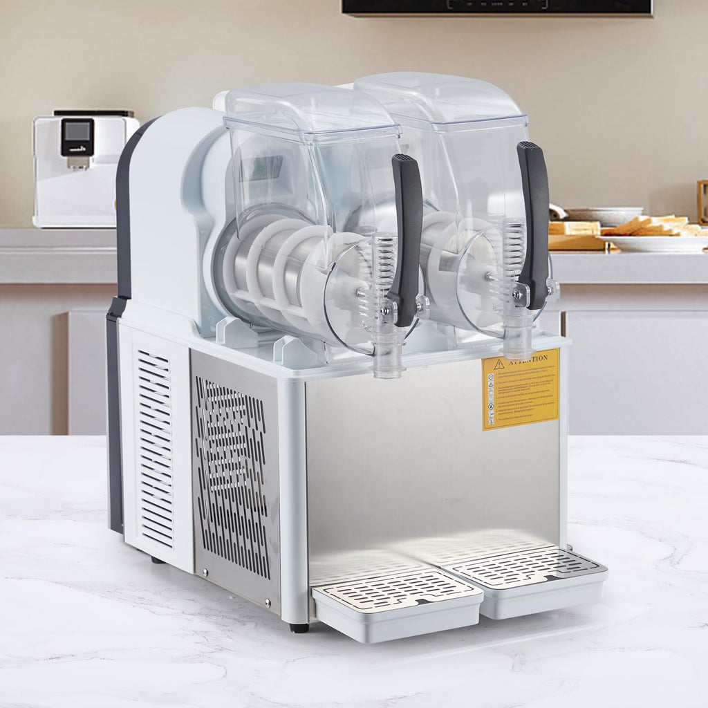 Garvee Commercial Slushie Machine - 4L*2 Capacity, Triple-Tank Options, Stainless Steel, Self-Cleaning, High-Speed Mixing - Ideal for Cocktails, Frozen Drinks, Coffee, Bars, Restaurants, Home,White