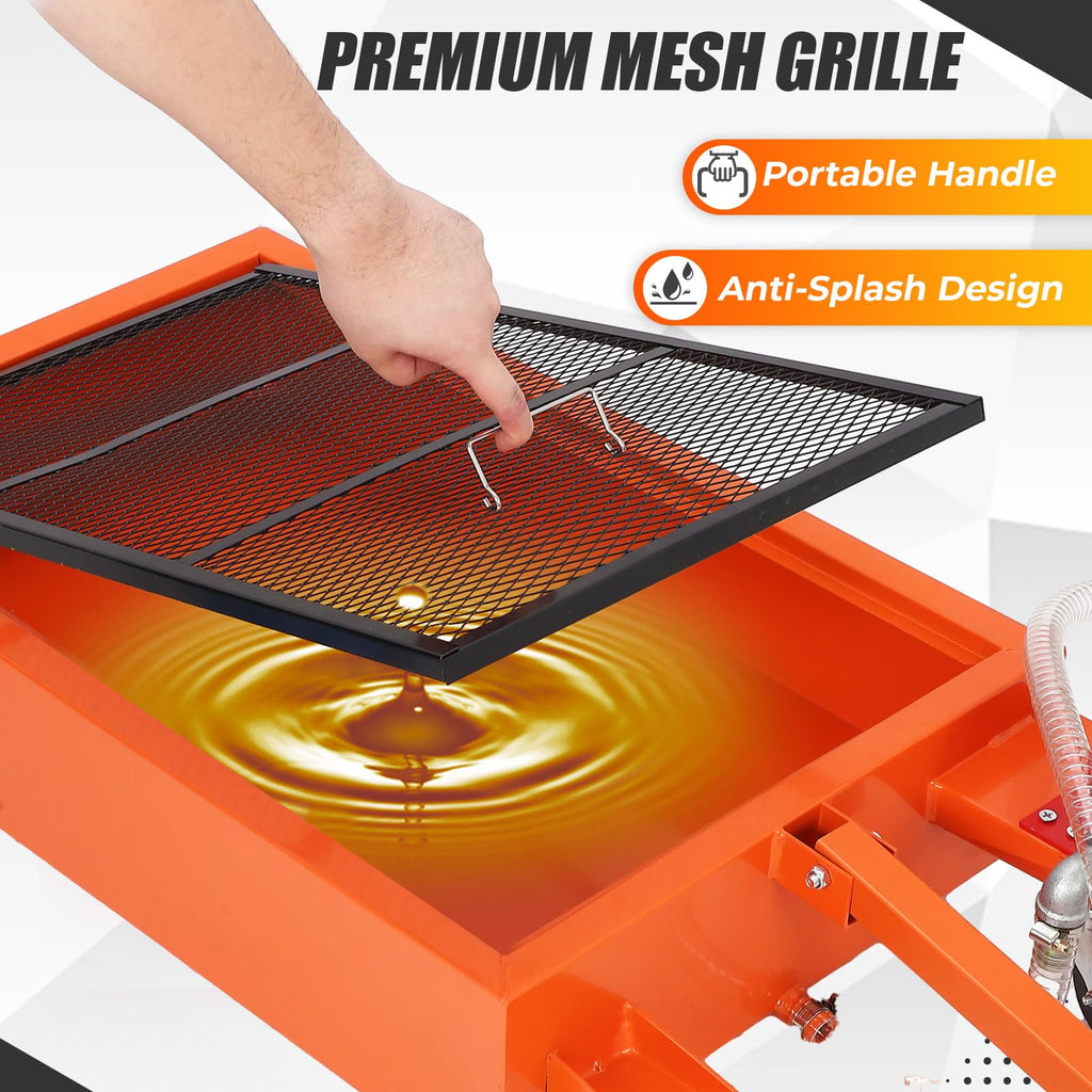 Garvee Low Profile 20 Gallon Oil Drain Pan with 110V Electric Pump – Heavy Duty Steel Waste Oil Drain Tank – 8.2ft Hose, Rolling Cart, Folding Handle – For Trucks, RVs, SUVs, Cars – Waistline Version, Orange