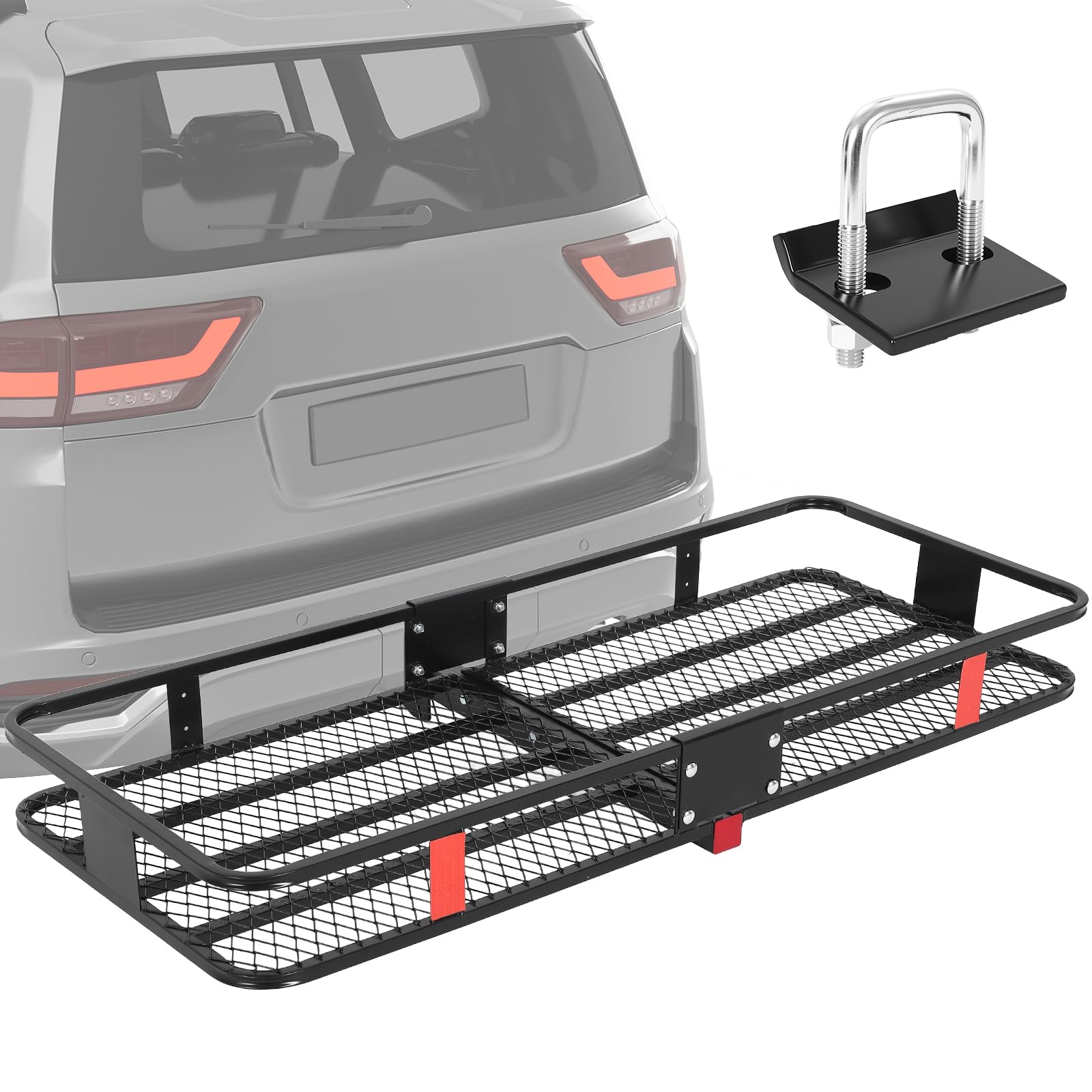 Garvee 70" x 30" Heavy-Duty Hitch Cargo Carrier, 600 Lbs Capacity Folding Design Steel Frame Locking Straps Anti-Theft Lock 2" Receiver SUVs Trucks Off-Road