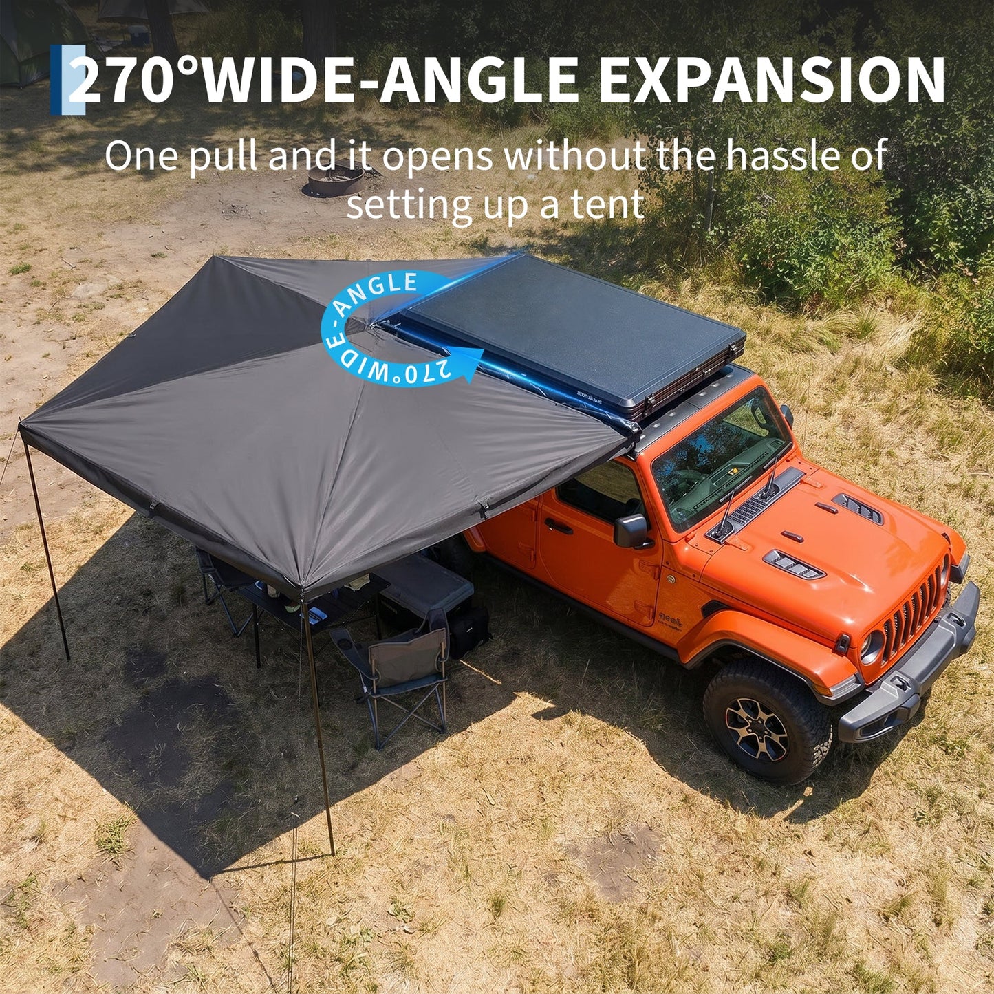 Garvee Heavy Duty 270° Car Awning - 2M Waterproof Blackout Sun Shelter, Ripstop Oxford for SUV Truck Camping - Black, Passenger Seat