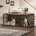 Garvee 94.5" Extra Large Dog House Furniture, Heavy Duty Wooden Dog Kennel Indoor End Table, TV Stand  for Large/Medium Dogs, 4 Doors, Divider, Storage, Adjustable Feet, Vintage Brown