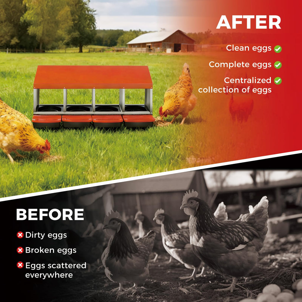 Garvee Chicken Nesting Boxes, 4 Hole Metal Wall Mount Roll Away Nest with Removable Trays and Roll Out Egg Collection for Chicken Coop
