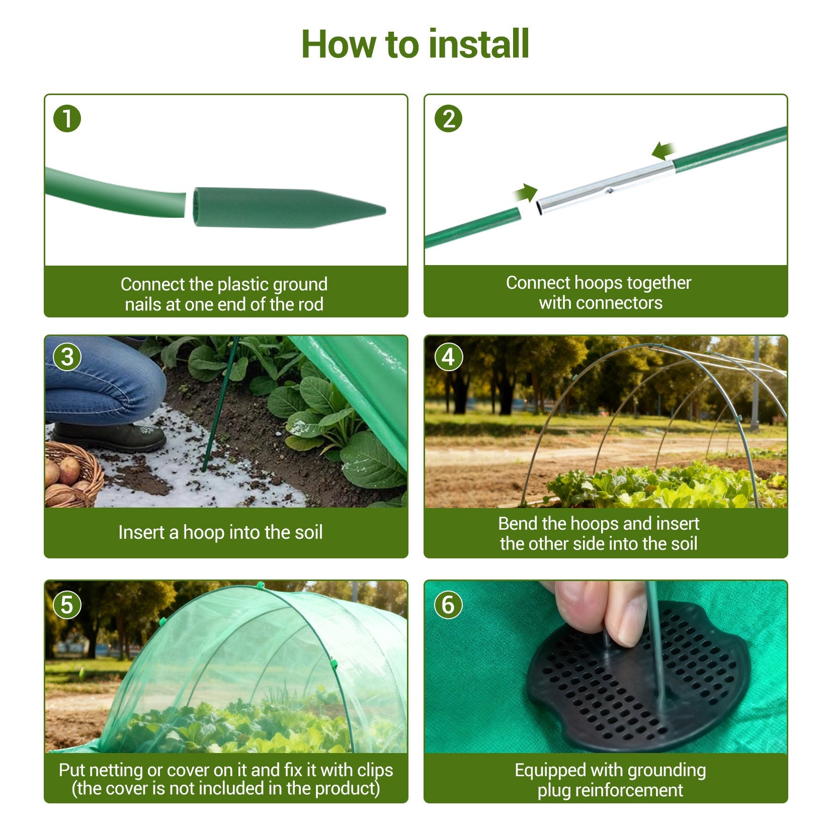 Garvee Garden Netting Kit for Raised Beds and Vegetable Plants, 8 × 24 FT Fine Mesh Cover with 5 Fiberglass Hoops and 20 Clips