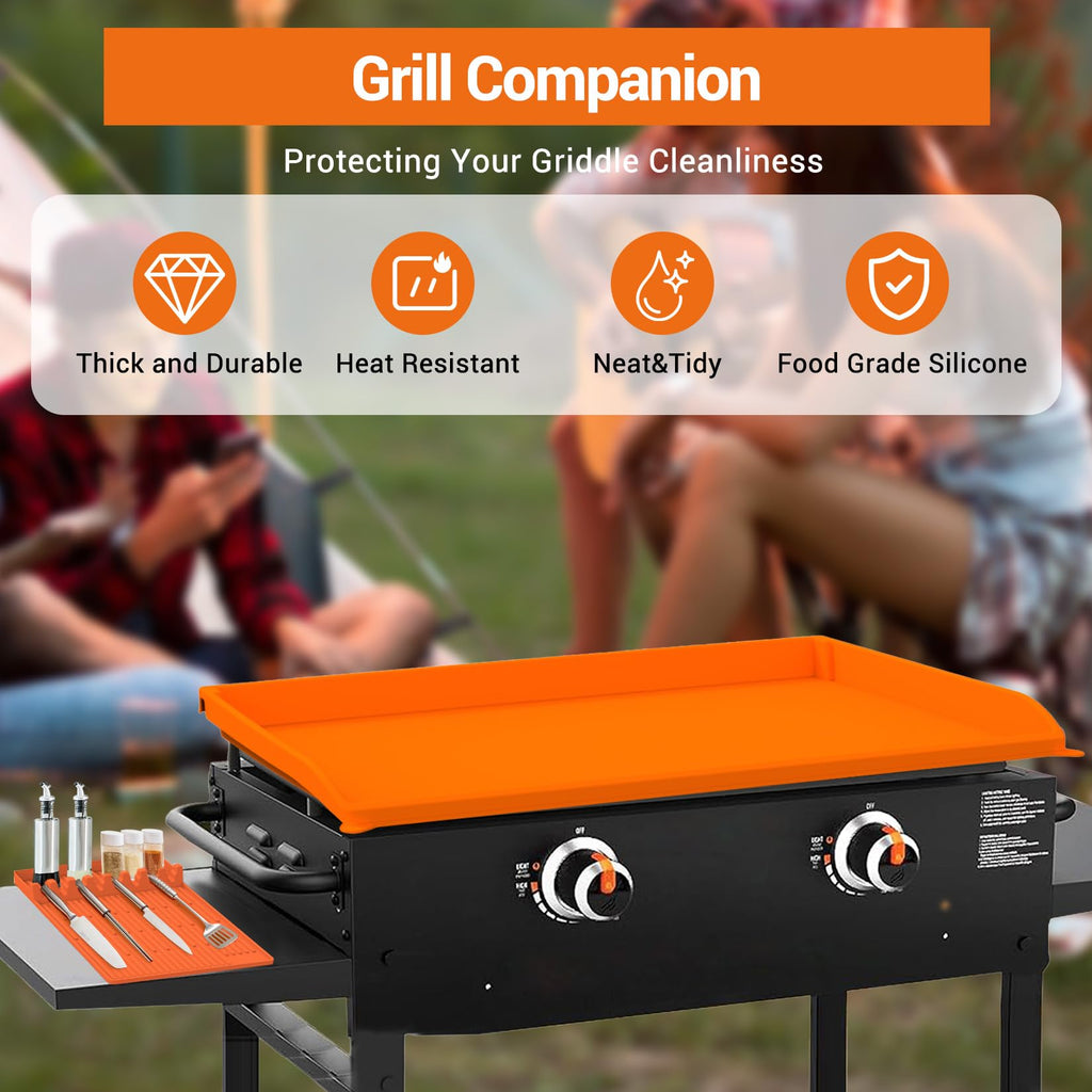 Garvee 2-Pack Orange Silicone Griddle Cover & Accessories Set - 36 inch Griddle Mat and 16 inch Non-Stick Grill Protector - Thick, Reusable Food-Grade Silicone for Blackstone & Grills - Dirt & Rust Protectio
