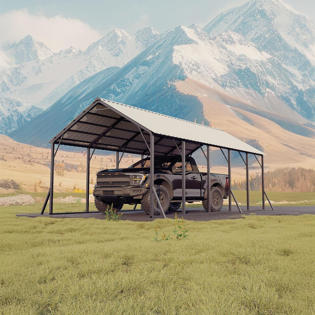 Garvee Metal Carport 13' × 26', 133" High-Clearance RV & Boat Shelter with 120° Vertical Roof, 10-Purlin Reinforced 19-Ga Steel Frame