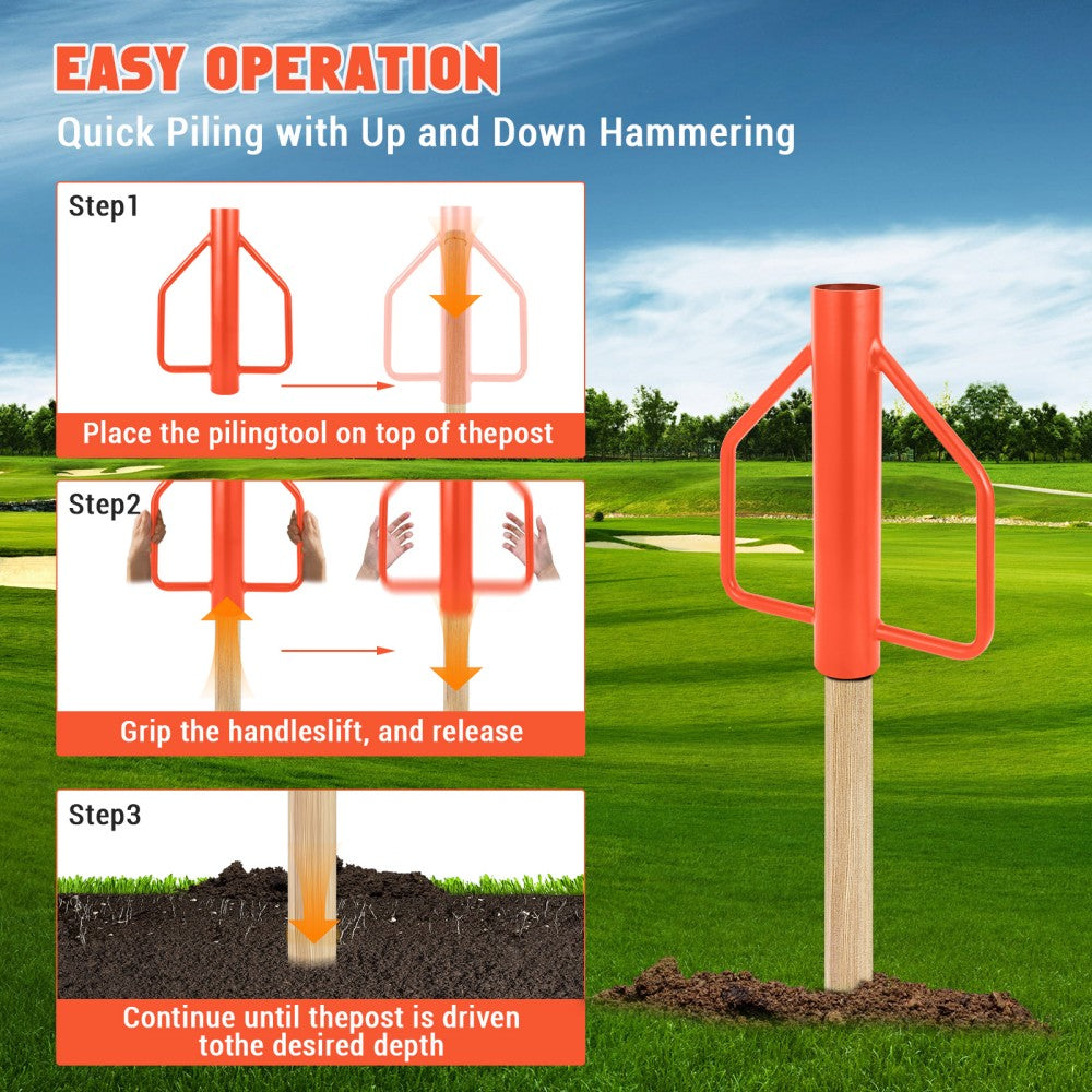 Garvee 8 LB Heavy Duty T-Post Driver - Manual Fence Post Pounder Hammer with Dual Handles for Installing T-Posts, Metal Stakes, Signposts, and Ground Rods, High-Visibility Orange